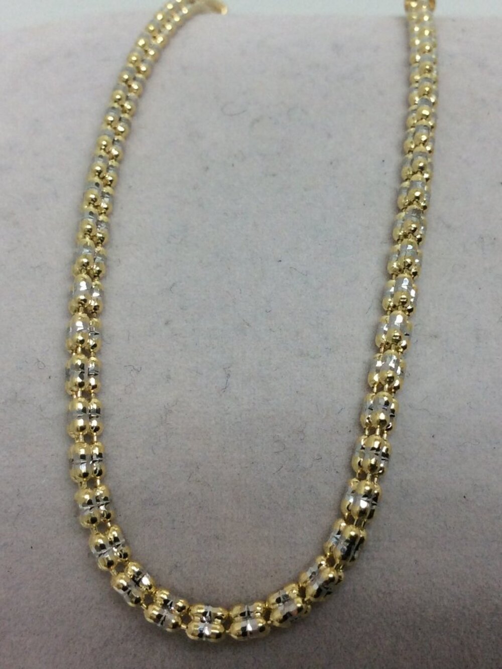 10k  Real 2 Tone Yellow Gold 2.5mm Ice Link Popcorn Bracelet 7''  3.50gr